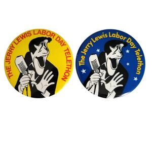 Jerry Lewis Labor Day Telethon 1980 1981 Hirschfeld Cartoon 2 Pinback Button